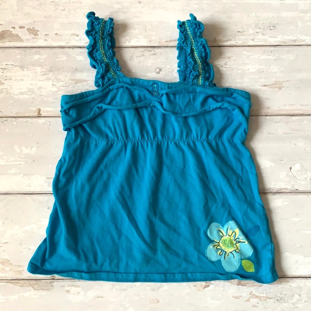 Girls Size 6 Blue Ruffle Summer Tank Top Flower Print Faded Glory Brand
